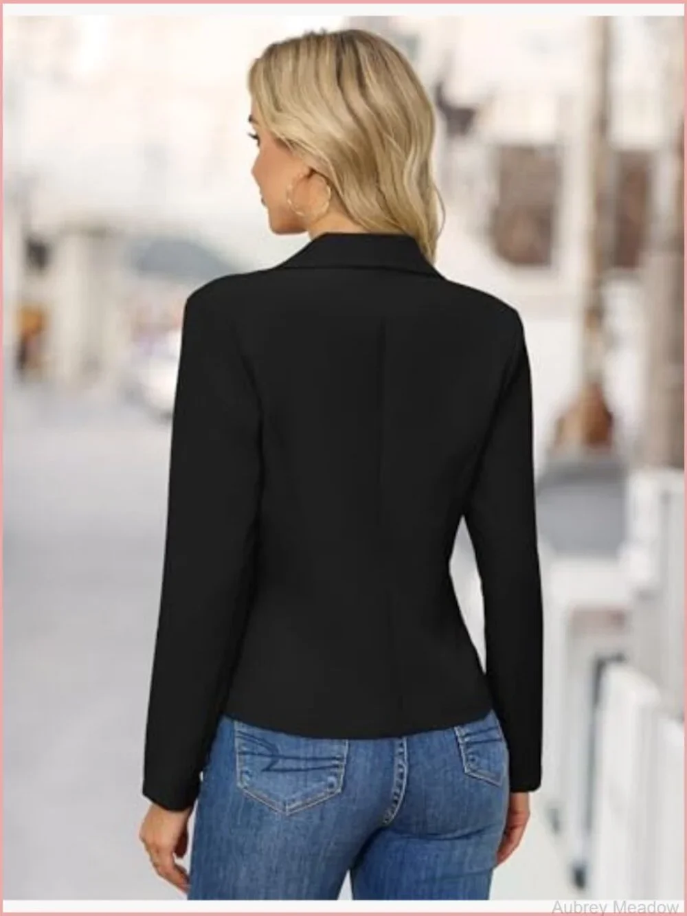 Business Casual Cropped Blazer Lapel Collar Long Sleeve Work Office Suit Jacket